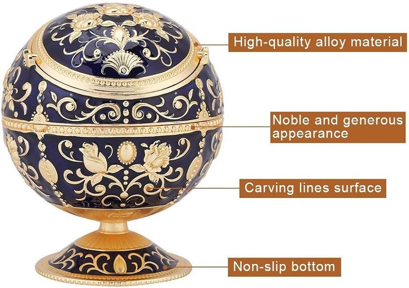 Vintage Metal Cigarette Ashtray With Lid Portable Dark Blue For Home Hotel Wedding Gift - Image 5