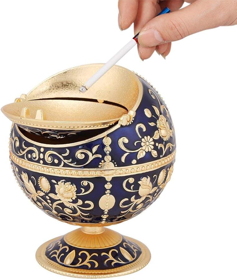 Vintage Metal Cigarette Ashtray With Lid Portable Dark Blue For Home Hotel Wedding Gift - Image 2