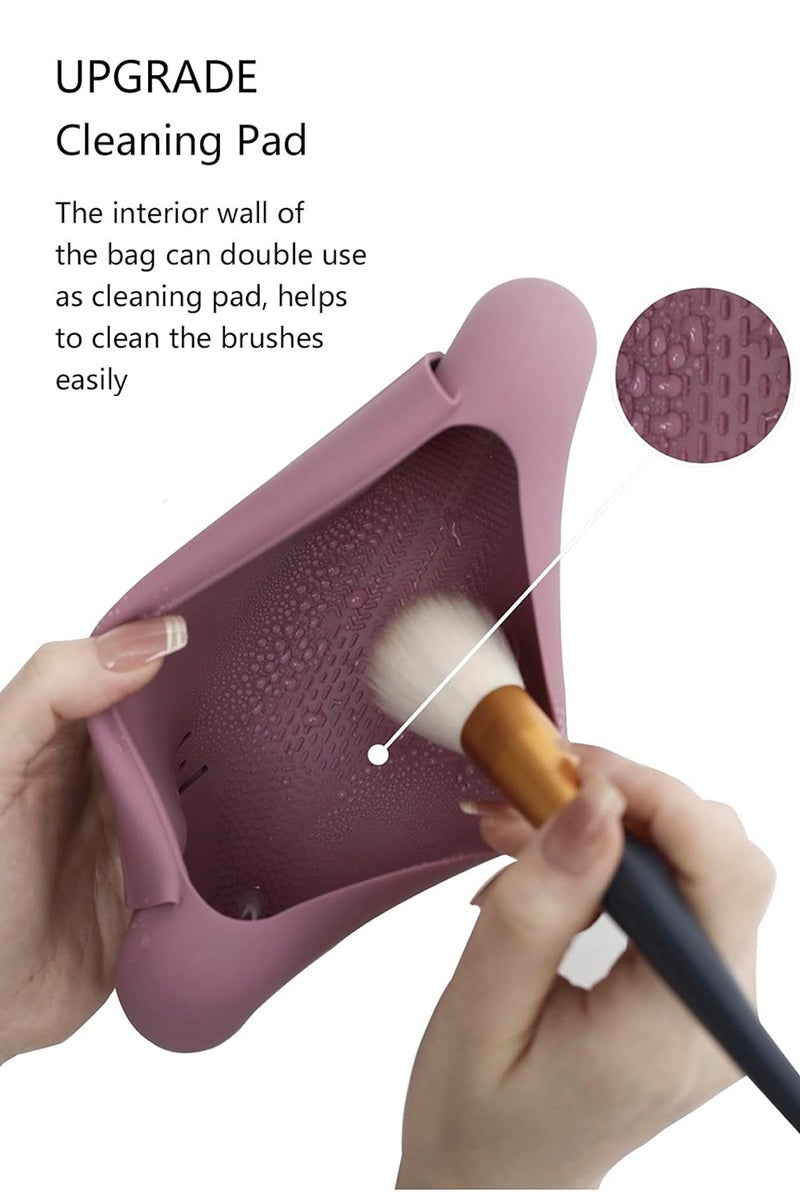 منظم فرش المكياج المحمول للسفر، حقيبة مستحضرات تجميل كبيرة من السيليكون الناعم - Image 4