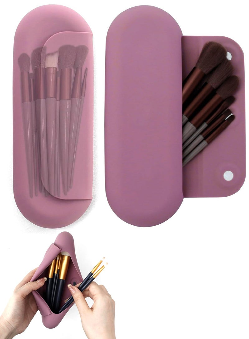 Portable Soft Waterproof Breathable Cosmetic Pouch Bag, Magnetic Closure, Anti-Drop, Travel  Silicone Makeup Bag Organizer, Large Capacity, Purple - Image 1