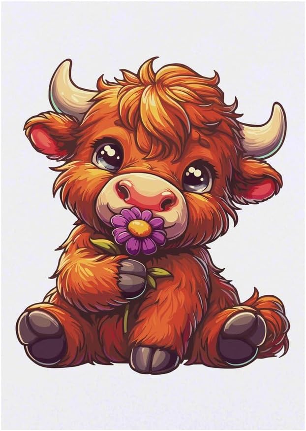 Cute Highland Cow With Flower Temporary Tattoo Water Resistant SkinSafe NonToxic Transfer TO00083569