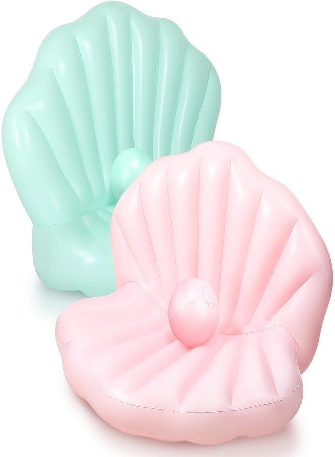 Motionchic 2 Pack 55 Inch Inflatable Seashell Pool Floats with Pearl Ball Birthday Cute Pool Lounge Floats for Adults Summer Beach Swimming Ocean Theme Party (Pink,Green) - Image 1