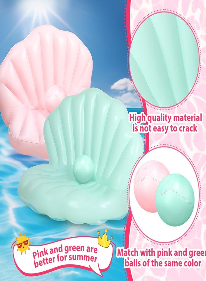 Motionchic 2 Pack 55 Inch Inflatable Seashell Pool Floats with Pearl Ball Birthday Cute Pool Lounge Floats for Adults Summer Beach Swimming Ocean Theme Party (Pink,Green) - Image 5
