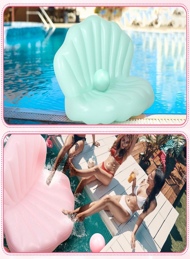 Motionchic 2 Pack 55 Inch Inflatable Seashell Pool Floats with Pearl Ball Birthday Cute Pool Lounge Floats for Adults Summer Beach Swimming Ocean Theme Party (Pink,Green) - Image 4
