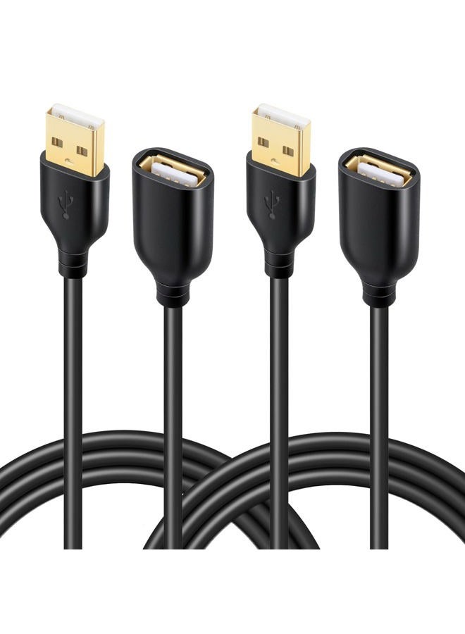 Besgoods USB Extension Cable, Besgoods 2-Pack 10ft/3m USB 2.0 Type A Male to A Female Extension Cord USB Cable Extender with Gold-Plated Connectors, Black - Image 1