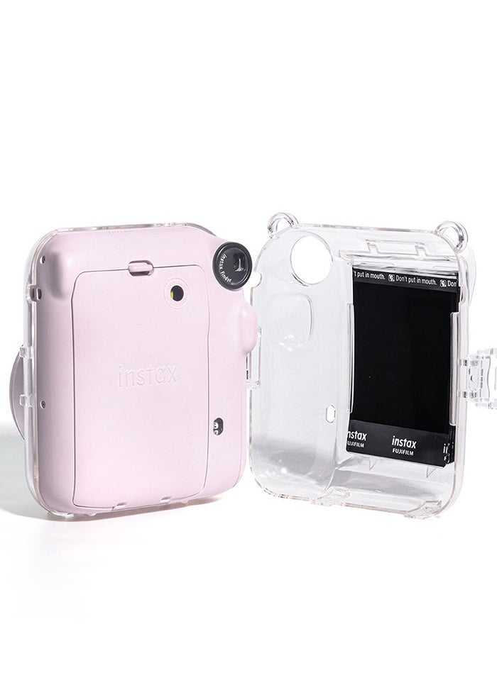 Generic - 3 Pack Clear Camera Case Compatible with Fujifilm Instax Mini 12 Instant Camera - Mini 12 Hard Case with Photo Pocket Holds on Back and Adjustable Shoulder Strap & Cute Camera Sticker (Pink) - Image 1