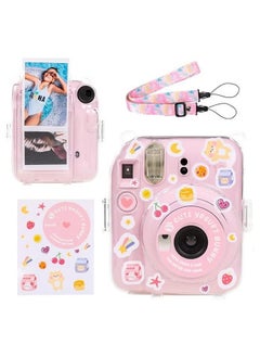 Generic 3 Pack Clear Camera Case Compatible with Fujifilm Instax Mini 12 Instant Camera - Mini 12 Hard Case with Photo Pocket Holds on Back and Adjustable Shoulder Strap & Cute Camera Sticker (Pink)  - Image 1
