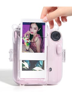 Generic 3 Pack Clear Camera Case Compatible with Fujifilm Instax Mini 12 Instant Camera - Mini 12 Hard Case with Photo Pocket Holds on Back and Adjustable Shoulder Strap & Cute Camera Sticker (Pink)  - Image 5