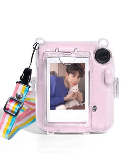 Generic 3 Pack Clear Camera Case Compatible with Fujifilm Instax Mini 12 Instant Camera - Mini 12 Hard Case with Photo Pocket Holds on Back and Adjustable Shoulder Strap & Cute Camera Sticker (Pink)  - Image 3