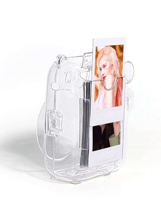 Generic - 3 Pack Clear Camera Case Compatible with Fujifilm Instax Mini 12 Instant Camera - Mini 12 Hard Case with Photo Pocket Holds on Back and Adjustable Shoulder Strap & Cute Camera Sticker (Pink) - Image 1