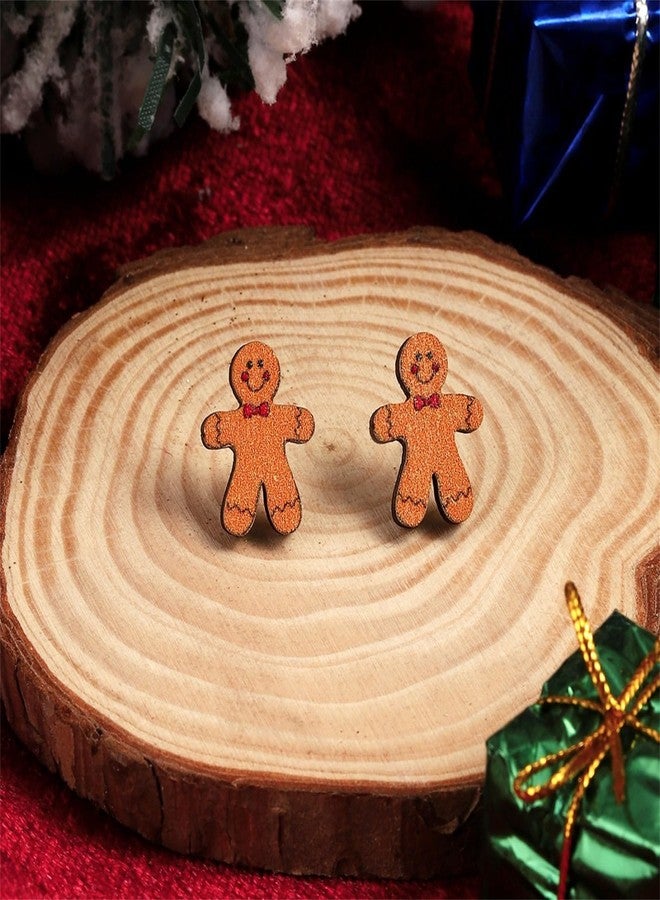 RLHRNDE Christmas Stud Earrings for Women Girls Handmade Wooden Christmas Gingerbread Man Tree Peppermint Candy Cane Statement Earrings Christmas Holiday Party Decorations (Christmas Gingerbread) - Image 5