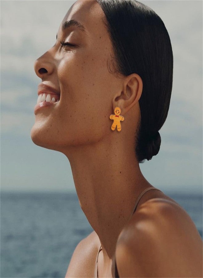 RLHRNDE Christmas Stud Earrings for Women Girls Handmade Wooden Christmas Gingerbread Man Tree Peppermint Candy Cane Statement Earrings Christmas Holiday Party Decorations (Christmas Gingerbread) - Image 4