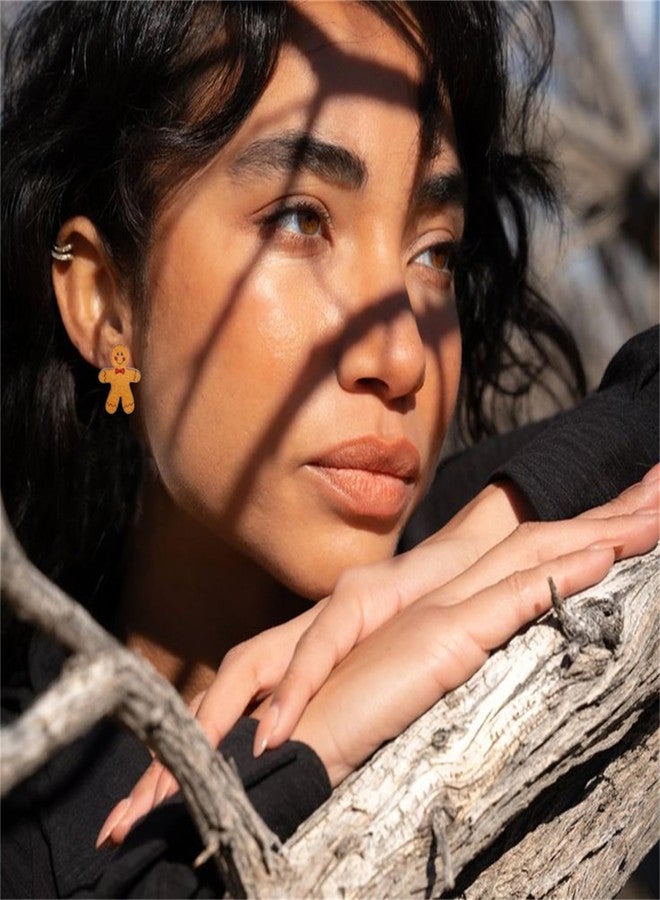 RLHRNDE Christmas Stud Earrings for Women Girls Handmade Wooden Christmas Gingerbread Man Tree Peppermint Candy Cane Statement Earrings Christmas Holiday Party Decorations (Christmas Gingerbread) - Image 2