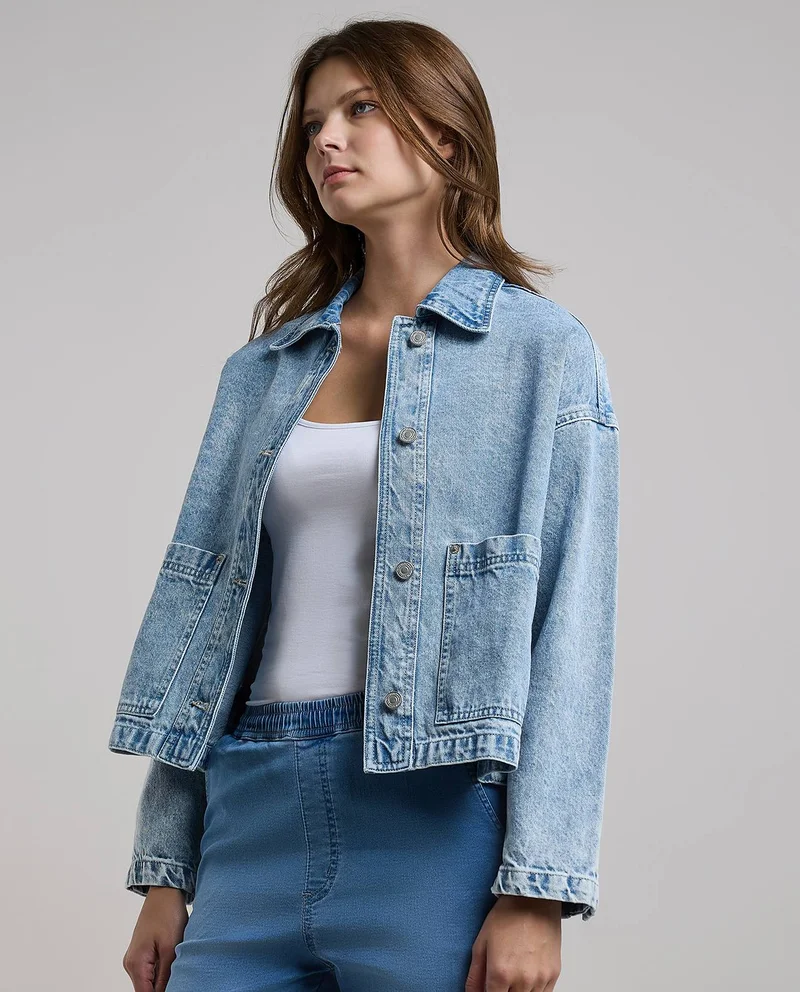 أر أند بي Washed Denim Jacket with Button Closure