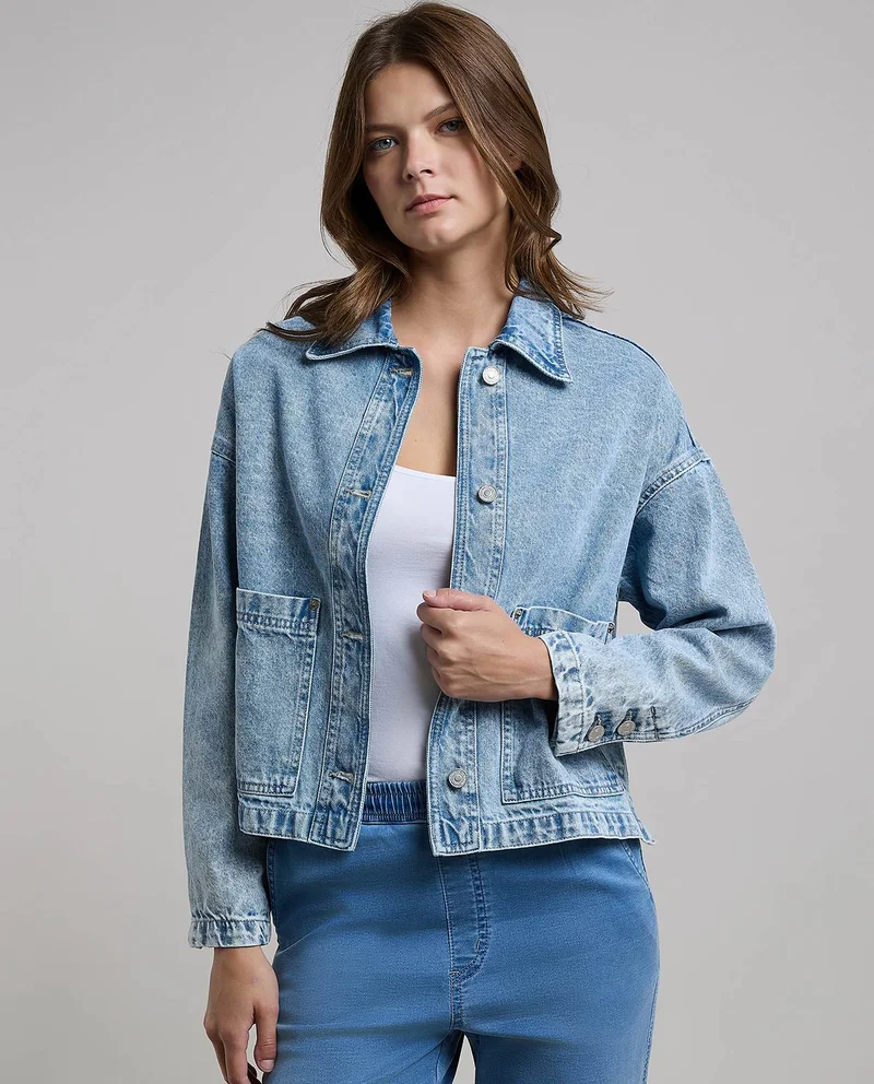 أر أند بي Washed Denim Jacket with Button Closure