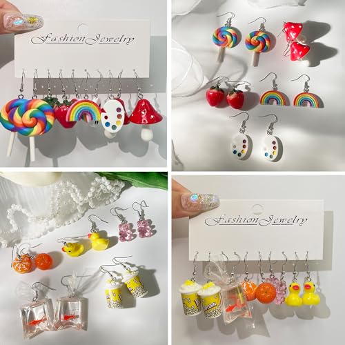EIELO 30 Pairs Weird Cute Funny Earrings Gummy Bear Duck Drop Dangle Earrings for Women Aesthetic Earrings Food Animal Earrings Set - Image 5