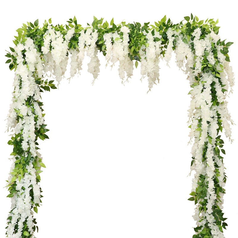 dallisten Wisteria Artificial Flowers Garland, 2Pcs 7.2Ft/Piece Silk Fake Wisteria Vine Kit, Hanging Flower for House Outdoor Garden Ceremony Outside Wedding Arch Floral Decor (2, White) - Image 1