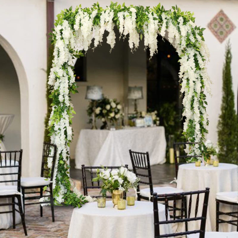dallisten Wisteria Artificial Flowers Garland, 2Pcs 7.2Ft/Piece Silk Fake Wisteria Vine Kit, Hanging Flower for House Outdoor Garden Ceremony Outside Wedding Arch Floral Decor (2, White) - Image 3