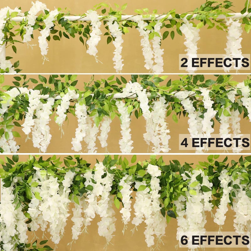 dallisten Wisteria Artificial Flowers Garland, 2Pcs 7.2Ft/Piece Silk Fake Wisteria Vine Kit, Hanging Flower for House Outdoor Garden Ceremony Outside Wedding Arch Floral Decor (2, White) - Image 5