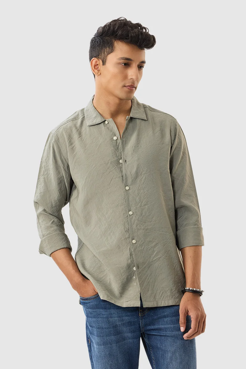 SNITCH Light Green Solid Long Sleeve Slim Fit Shirt
