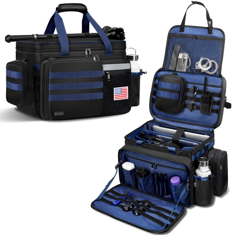 Ytonet Patrol Bag Law Enforcement, Extra Large Police Gear Bag for Car Front Seat Organizer with a MOLLE Pouch & 15.6In Laptop Layer, Multiple Compartments Police Duty Bags Fit Vehicle Passenger Seat, Black - Image 1