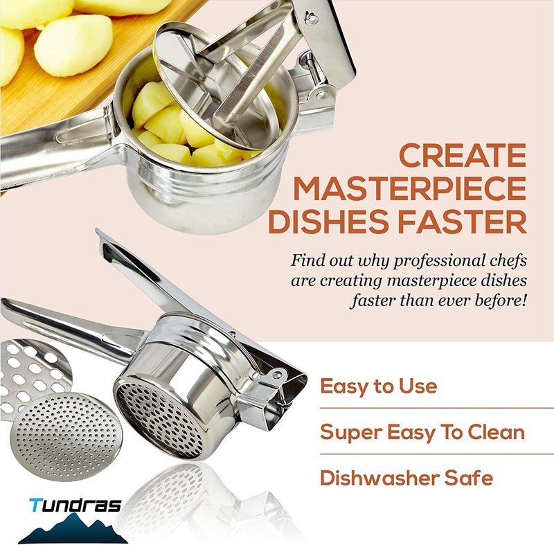 TASKHOUSE Stainless Steel Potato Ricer & Masher Heavy Duty with 3 Interchangeable Discs, Long Handle for Mashed Potatoes, Vegetables, Fruits, Baby Food - Image 2