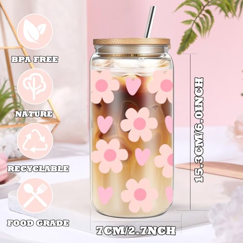 DHQH Birthday Gifts for Teen Cute Inspirational Gift Daisy Presents Set Ideas for Sister Daughter Friends Happy Birthday Gift Basket with Ice Glass Cup for Her Pink - Image 3