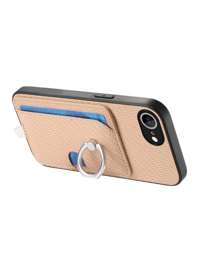 S-TOP Case For iPhone 16e Carbon Fiber Ring Side Insert Card Bag MagSafe Phone Case - Image 3