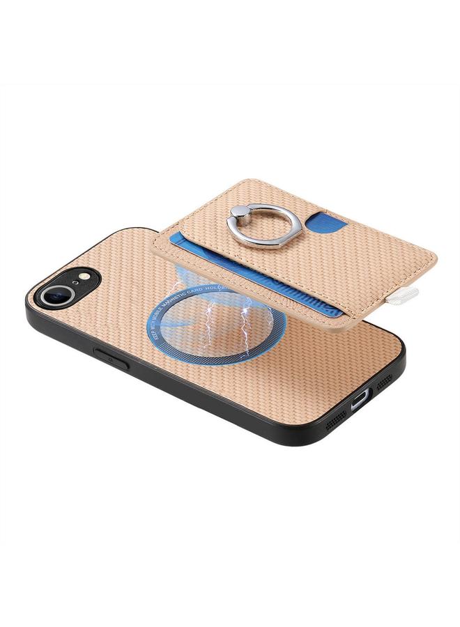 S-TOP Case For iPhone 16e Carbon Fiber Ring Side Insert Card Bag MagSafe Phone Case - Image 4
