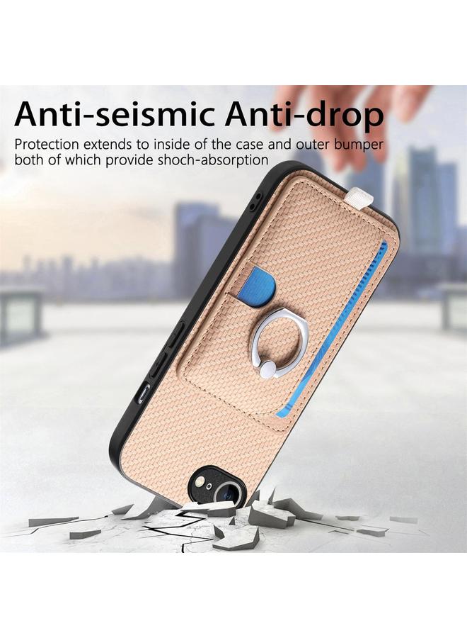 S-TOP Case For iPhone 16e Carbon Fiber Ring Side Insert Card Bag MagSafe Phone Case - Image 5