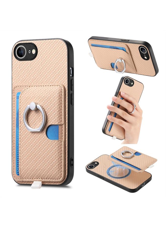 S-TOP Case For iPhone 16e Carbon Fiber Ring Side Insert Card Bag MagSafe Phone Case - Image 1
