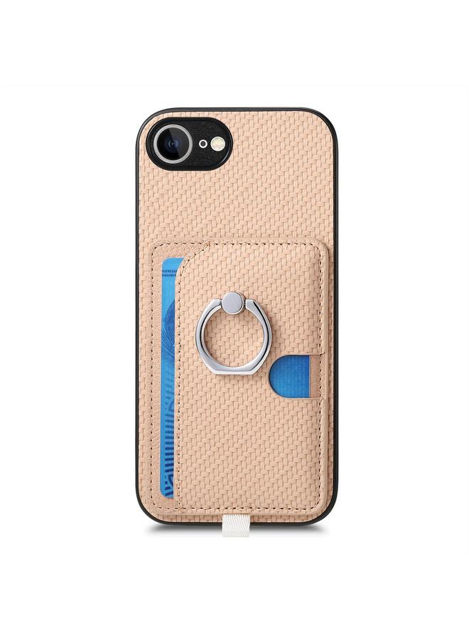 S-TOP Case For iPhone 16e Carbon Fiber Ring Side Insert Card Bag MagSafe Phone Case - Image 2