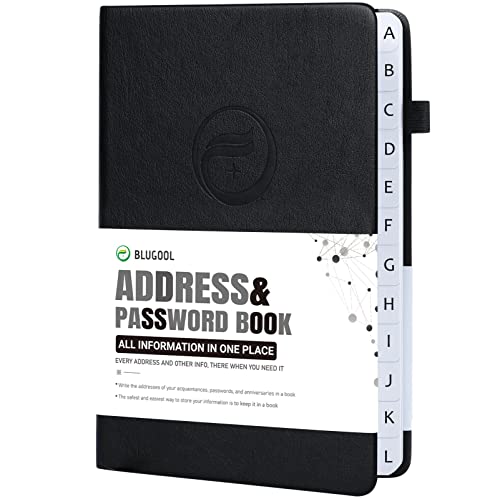 Blugool Address Book with Alphabetical Tabs, Hardcover Password Book, Address Organizer Keep Track of Phone Numbers, Special Days, Birthdays, Anniversaries and Notes (5.3'' x 7.7", Black) - Image 1