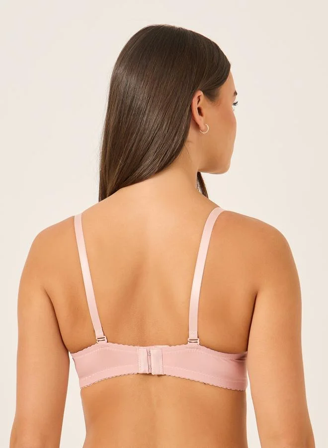 Take Two Take Two Solid Lace and Bow Detail Padded Wired Push Up Bra