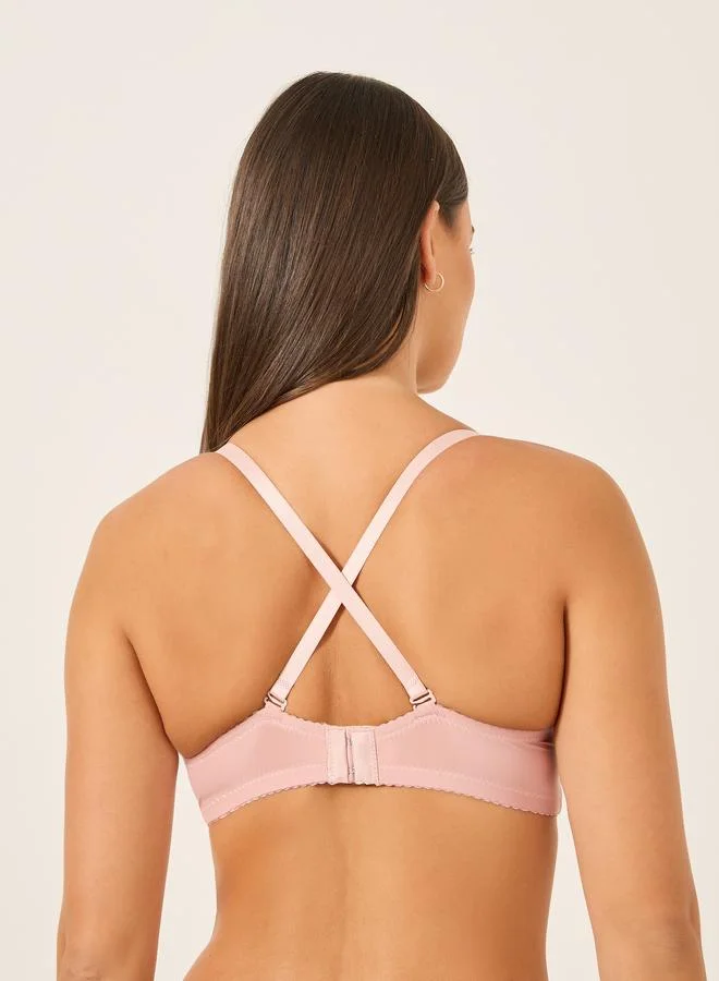 Take Two Take Two Solid Lace and Bow Detail Padded Wired Push Up Bra