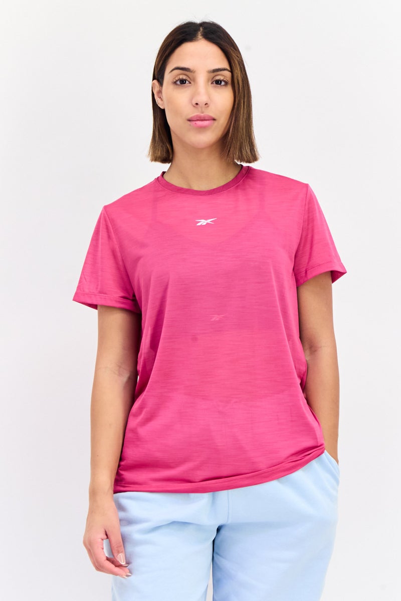 Reebok Women Sportswear Fit Short Sleeve Outdoor Top, Magenta  - Image 1