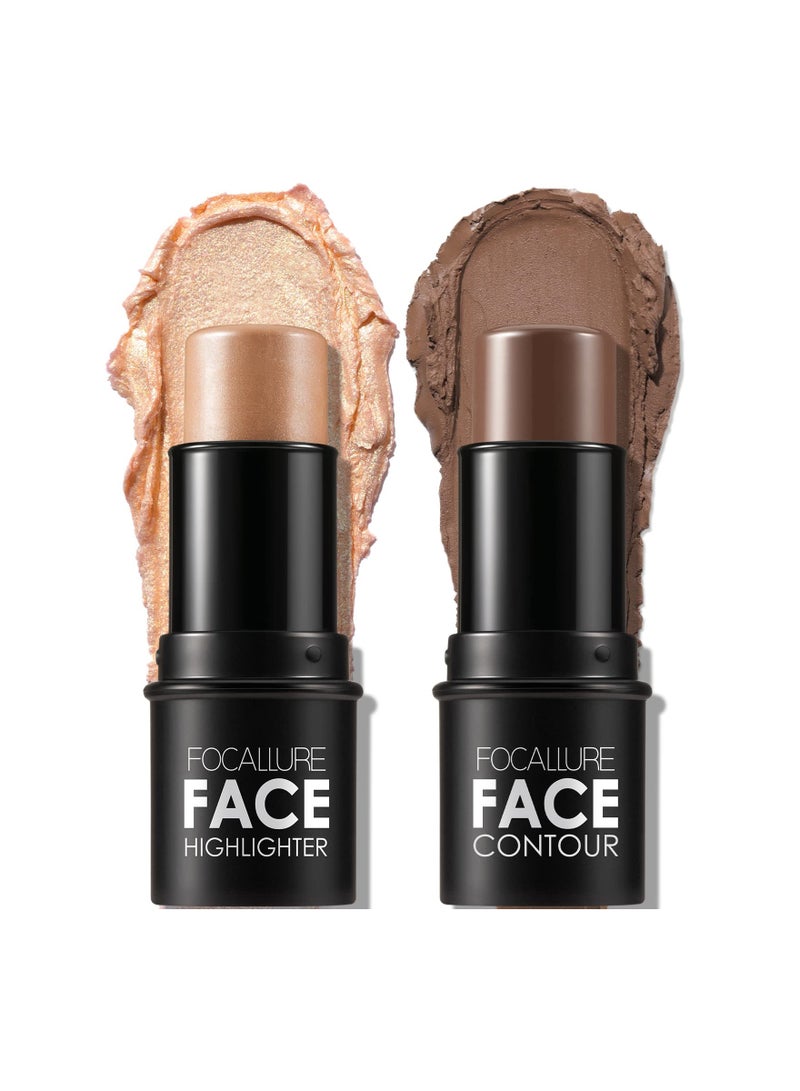 SYOSI 2 Pcs Mineral Cream Contour Stick,  Moisturize Highlighter and Bronzer Pen,Non Stick Face Brightens & Shades Pencil, Long Lasting & Smooth Gliding Face Illuminator Makeup (Deep) - Image 1