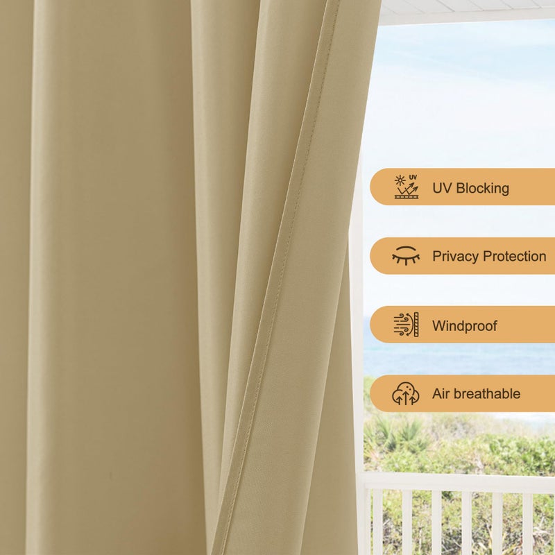 HolidayIdeas Outdoor Patio Curtains Waterproof with Rod Pocket 6 Panels 110x95 Inch- Weatherproof Balcony Outdoor Curtains for Apartments,Porch, Gazebo, Pergola, Sliding Glass Door, Cream - Image 4