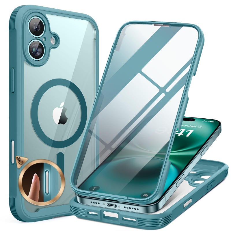 Miracase Magnetic for iPhone 16 Plus Case Full-Body Phone with Built-in Glass Screen Protector, [Compatible with MagSafe] Military Drop Proof 16 Plus Cover Bumper 6.7 inch, Green - Image 1