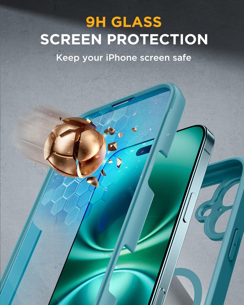 Miracase Magnetic for iPhone 16 Plus Case Full-Body Phone with Built-in Glass Screen Protector, [Compatible with MagSafe] Military Drop Proof 16 Plus Cover Bumper 6.7 inch, Green - Image 3