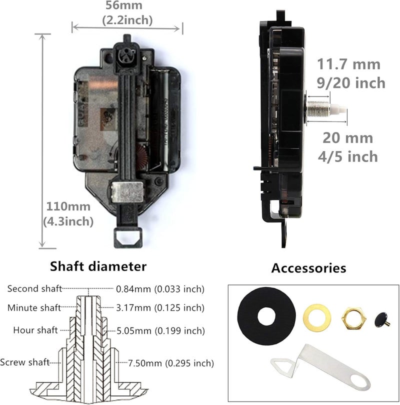 TIKROUND Original Youngtown 12888 Pendulum Clock Movement with 3 Sets of Hands 20 mm（ 4/5 inch Shaft Length 11.7 mm (9/20 inch) Thread Length. - Image 2