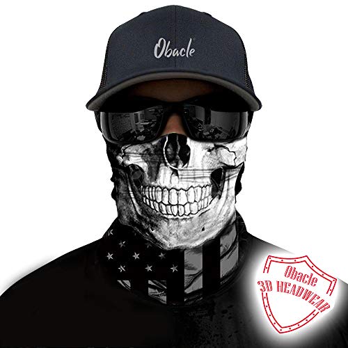 Obacle Skull Face Mask Sun UV Dust Wind Protection Tube Mask Seamless Bandana Skeleton Face Mask for Men Women Bike Riding Motorcycle Cycling Biker Outdoor Festival (Black Gray Skull White Face Flag) - Image 2