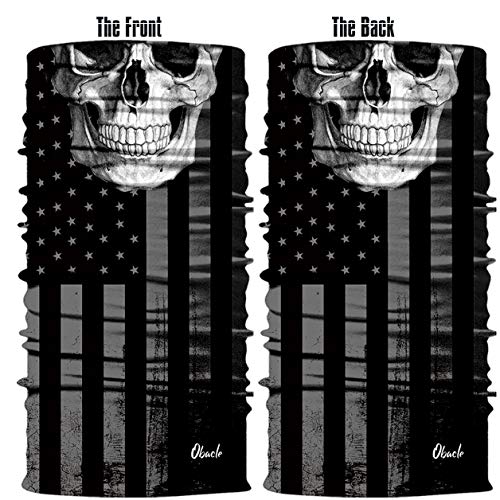 Obacle Skull Face Mask Sun UV Dust Wind Protection Tube Mask Seamless Bandana Skeleton Face Mask for Men Women Bike Riding Motorcycle Cycling Biker Outdoor Festival (Black Gray Skull White Face Flag) - Image 3