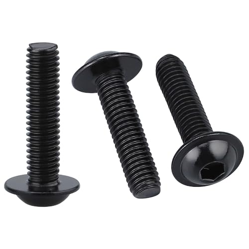 RoyceMart M4-0.7 x 12mm (100- Pack) Flanged Button Head Socket Cap Screws Bolts, Stainless Steel 304 (18-8), Allen Hex Drive, UNC Coarse Thread, Black Coated - Image 1