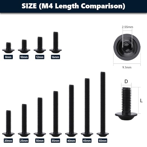 RoyceMart M4-0.7 x 12mm (100- Pack) Flanged Button Head Socket Cap Screws Bolts, Stainless Steel 304 (18-8), Allen Hex Drive, UNC Coarse Thread, Black Coated - Image 4