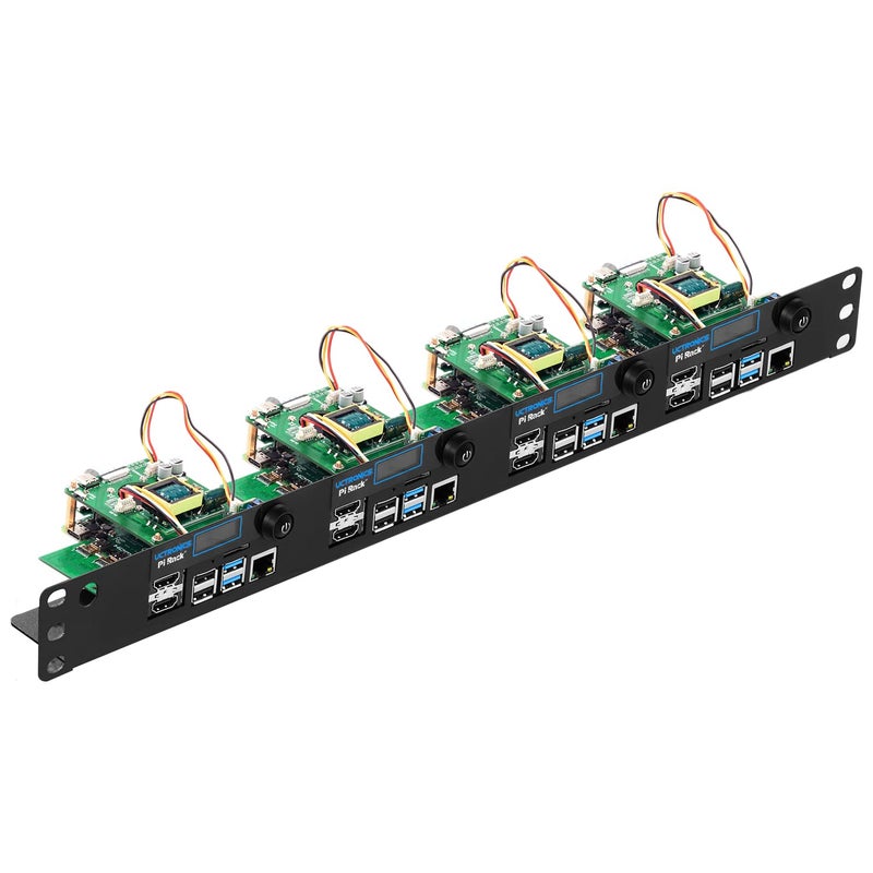 UCTRONICS Ultimate Rack with PoE Functionality for Raspberry Pi 4, 19" 1U Rackmount with PoE HAT, All IO on One Side, OLED Display, Power Switch, and Cooling Fan - Image 1