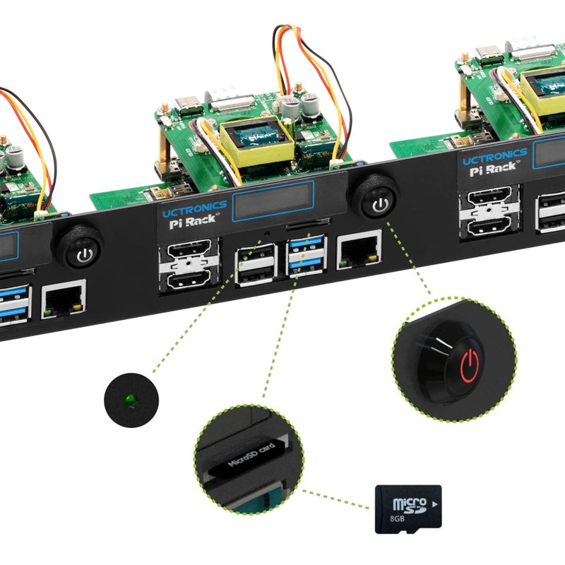 UCTRONICS Ultimate Rack with PoE Functionality for Raspberry Pi 4, 19" 1U Rackmount with PoE HAT, All IO on One Side, OLED Display, Power Switch, and Cooling Fan - Image 5