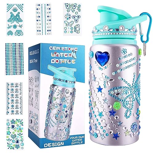 Zanzike Easter Gifts for Kids Decorate Your Own Water Bottles with Gem Art Stickers Crafts for Kids Ages 48 Gifts for Girls 1012 Years Old 9 Year Old Girl Birthday Grad Easter Gift Ideas for Kid Blue - Image 1
