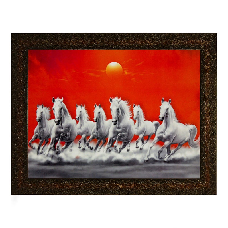 Indianara Vastu Seven Running Horses Painting -Synthetic Wood, 27x30.5x1cm, Multicolour - Image 5