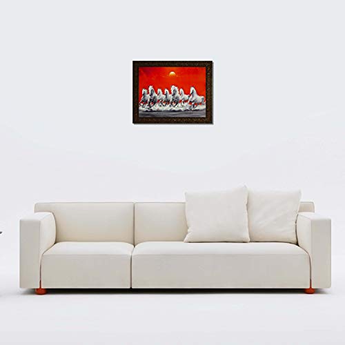 Indianara Vastu Seven Running Horses Painting -Synthetic Wood, 27x30.5x1cm, Multicolour - Image 3